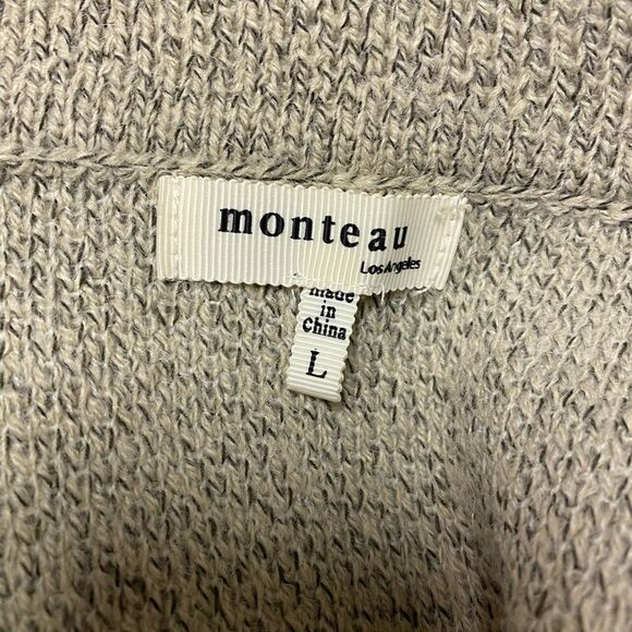 Monteau | Women’s Gray-White Open Front Cardigan With Pockets - Picture 4 of 7